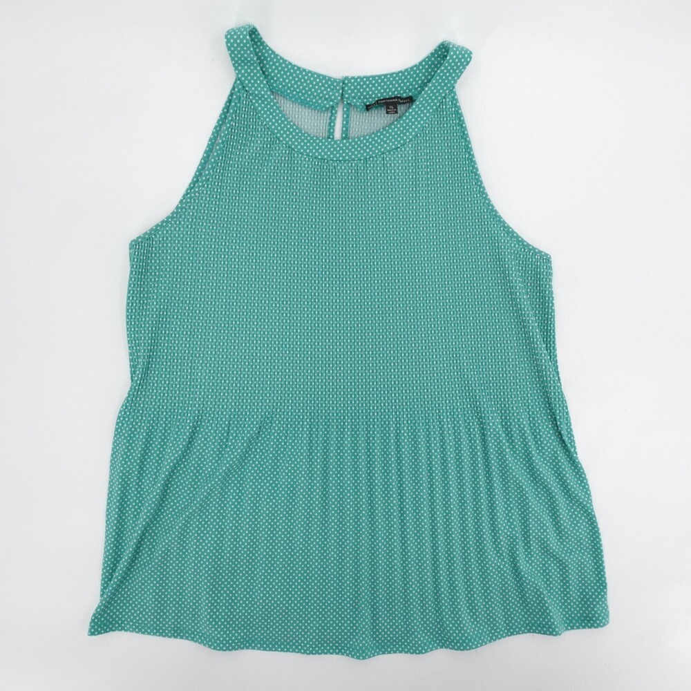 Adrianna Papell Shirt Womens extra Large Turquoise Polkadot Blouse Sleeveless
